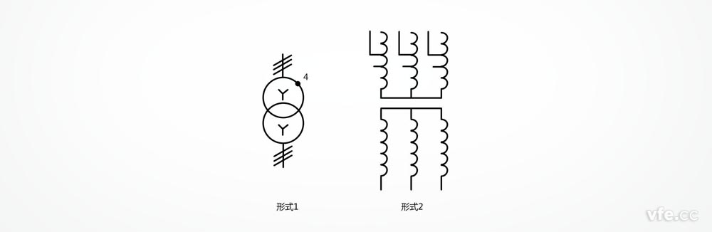 具有個抽頭的星形連接的三相變壓器，每個初級繞組除其端頭外還示出個可用的連接點(diǎn)